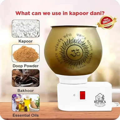 RUPIKA Electric Ceramic Kapoor Dani Aroma Diffuser Incense Burner with Night Lamp Golden Multipurpose Camphor Burner for Home Temple Office Meditation Aromatherapy Use thumbnail 2