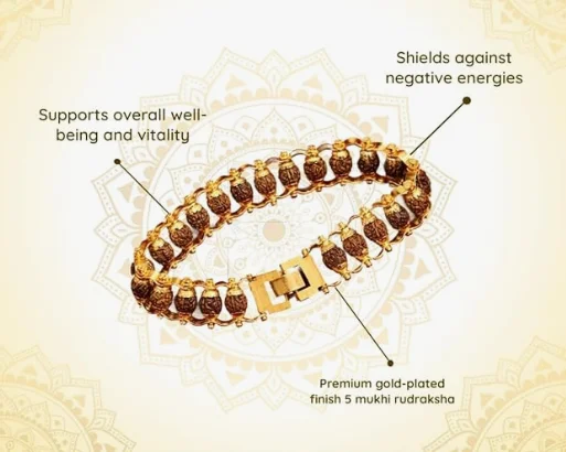 Gold Plated Rudraksha Bracelet for Men Women Spiritual Healing Beads Bracelet Natural Rudraksha Seed Wrist Mala Bracelet with Gold Finish for Meditation Prayer Yoga Daily Wear Religious Jewellery India image 2