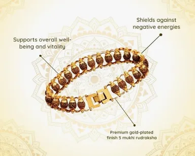 Gold Plated Rudraksha Bracelet for Men Women Spiritual Healing Beads Bracelet Natural Rudraksha Seed Wrist Mala Bracelet with Gold Finish for Meditation Prayer Yoga Daily Wear Religious Jewellery India thumbnail 1
