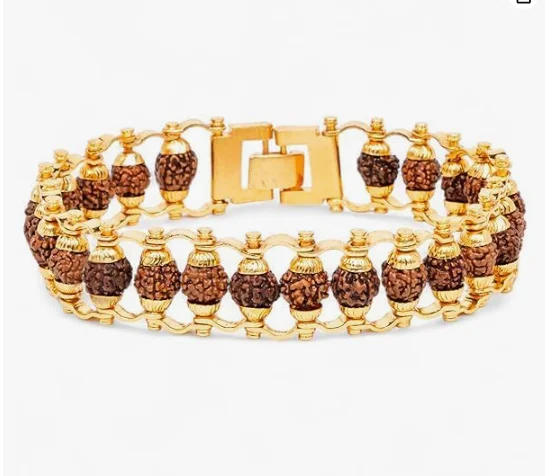 Gold Plated Rudraksha Bracelet for Men Women Spiritual Healing Beads Bracelet Natural Rudraksha Seed Wrist Mala Bracelet with Gold Finish for Meditation Prayer Yoga Daily Wear Religious Jewellery India image 3
