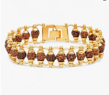 Gold Plated Rudraksha Bracelet for Men Women Spiritual Healing Beads Bracelet Natural Rudraksha Seed Wrist Mala Bracelet with Gold Finish for Meditation Prayer Yoga Daily Wear Religious Jewellery India thumbnail 2