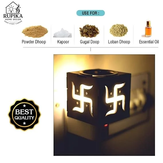 RUPIKA Swastik Electric Kapoor Dani Aroma Incense Burner Camphor Diffuser Electric Dhoop Dani for Home Temple Puja Room Office Meditation Aromatherapy Spiritual Use India image 2