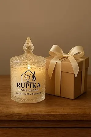 RUPIKA Crystal Transparent Glass Jar Soy Wax Mogra Fragrance Scented Candle 24 Hour Long Burn Decorative Aromatherapy Candle for Home Decor Gifting Wedding Festive Return Gift India thumbnail 1