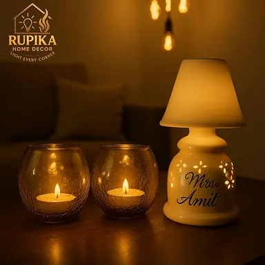 RUPIKA Set of 6 Yellow Crackle Glass Tealight Votive Candle Holders Decorative Candle Cups for Home Decor Festive Diwali Lighting Wedding Table Centrepiece Gift Use thumbnail 2