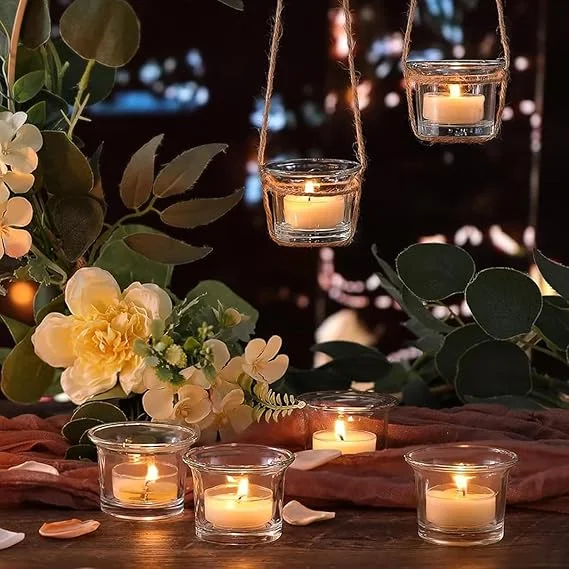 RUPIKA Set of 6 Clear Chunky Glass Votive Candle Holders Thick Rim Tealight Cups for Wedding Decor Spa Meditation Aromatherapy Home Festive Lighting Decoration image 2