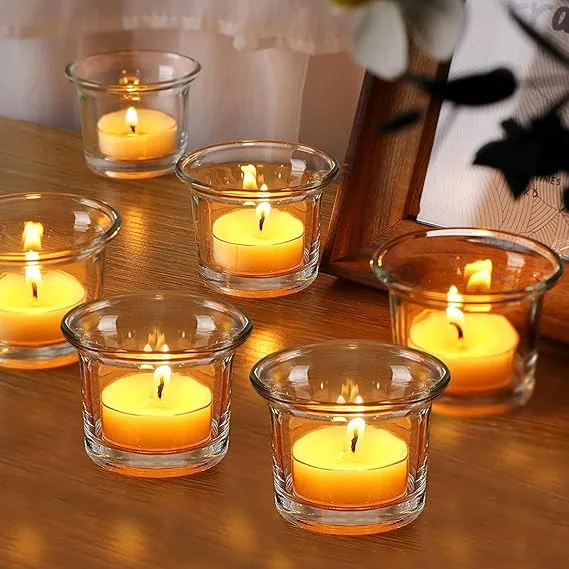 RUPIKA Set of 6 Clear Chunky Glass Votive Candle Holders Thick Rim Tealight Cups for Wedding Decor Spa Meditation Aromatherapy Home Festive Lighting Decoration image 3
