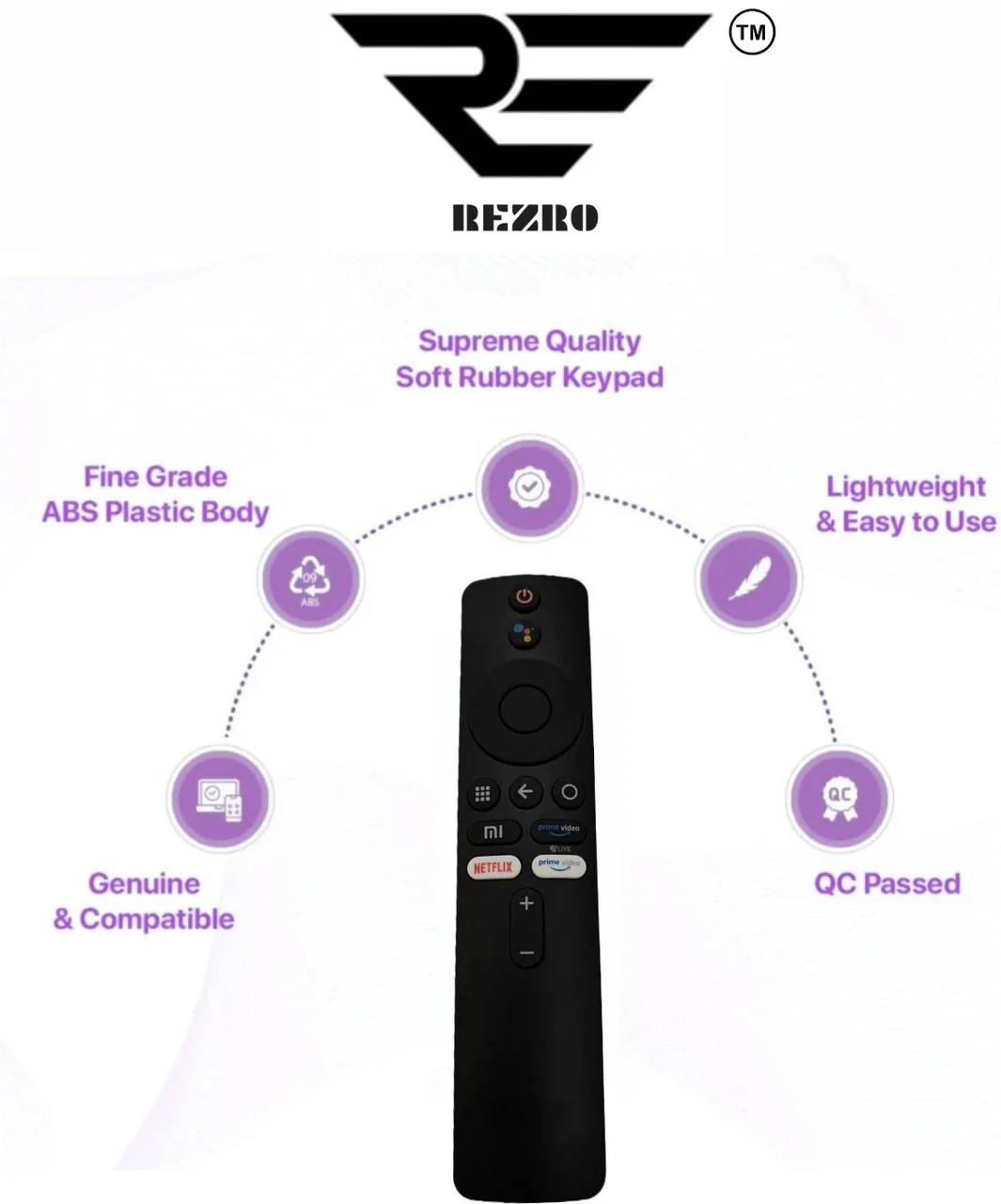REZRO Compatible Xiaomi Mi Redmi Smart TV Voice Remote Control Bluetooth Android LED 4K UHD Replacement Remote with Google Assistant Netflix Prime Keys Black image 2