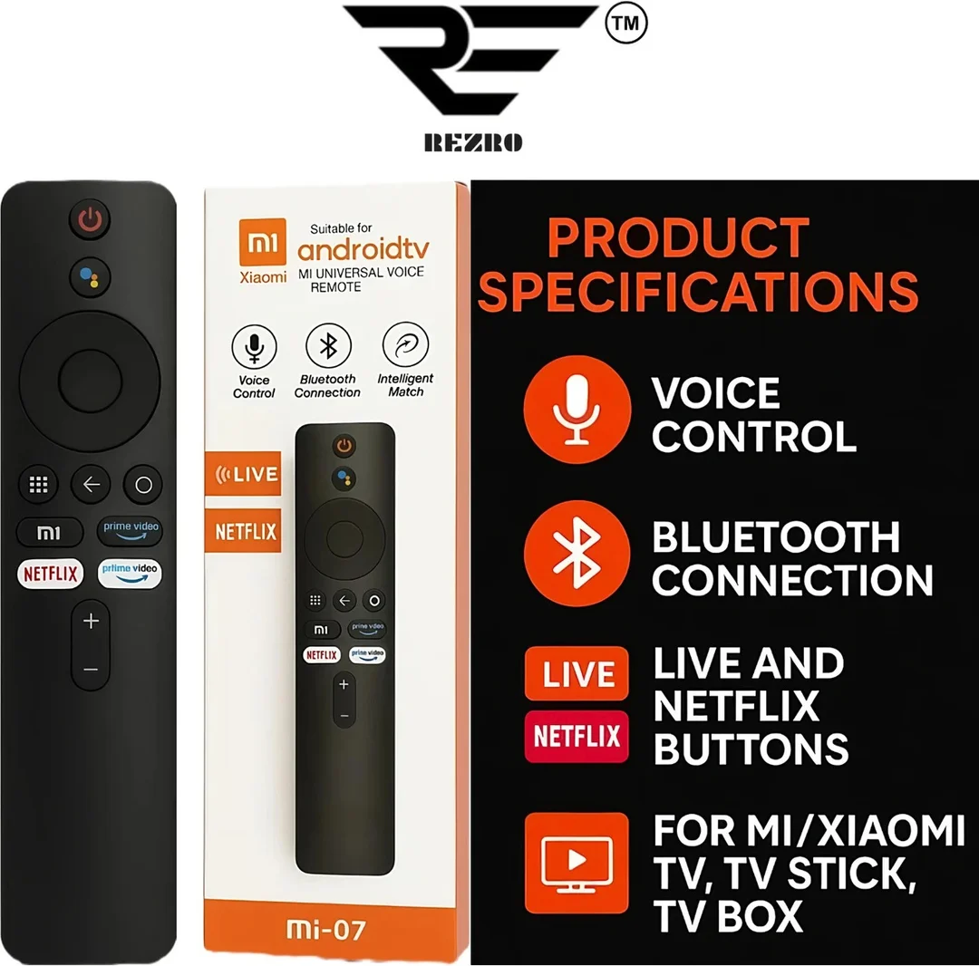 REZRO Compatible Xiaomi Voice Remote Control with Silicone Cover Black for Mi Smart TV Redmi Android TV Bluetooth Voice Remote Replacement with Google Assistant Durable Shockproof Case image 2