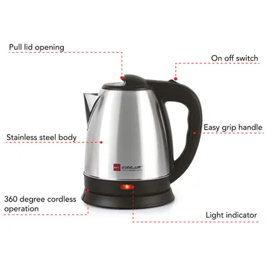 Cello 1.5L Quick Boil Electric Kettle Stainless Steel 1500W Auto Shut-Off 360° Base Water Boiler Silver | Fast Boiling Home Kitchen thumbnail 1