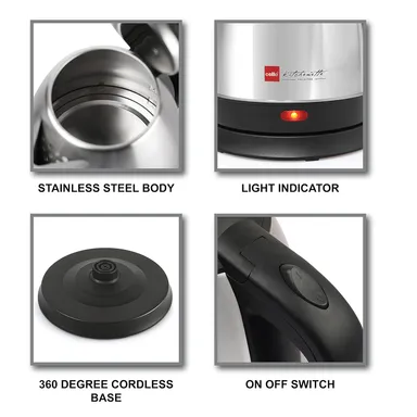 Cello 1.5L Quick Boil Electric Kettle Stainless Steel 1500W Auto Shut-Off 360° Base Water Boiler Silver | Fast Boiling Home Kitchen thumbnail 3
