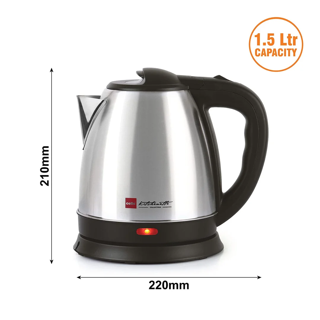 Cello 1.5L Quick Boil Electric Kettle Stainless Steel 1500W Auto Shut-Off 360° Base Water Boiler Silver | Fast Boiling Home Kitchen image 3