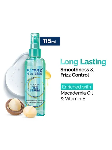 Streax Professional Hair Serum 115 ml Frizz Control Smoothening Shine Hair Serum for Dry Frizzy Hair Heat Protection Salon Finish Styling Serum thumbnail 1