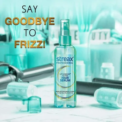 Streax Professional Hair Serum 45ml Smooth Shine Frizz Control Lightweight Non Sticky Hair Serum for Dry Damaged Hair Styling Heat Protection Serum India image 2