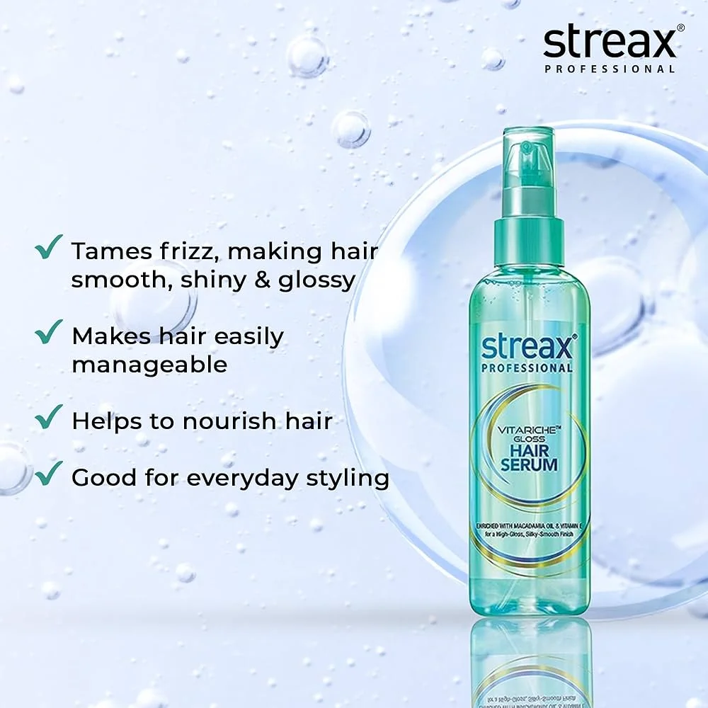 Streax Professional Hair Serum 45ml Smooth Shine Frizz Control Lightweight Non Sticky Hair Serum for Dry Damaged Hair Styling Heat Protection Serum India image 3