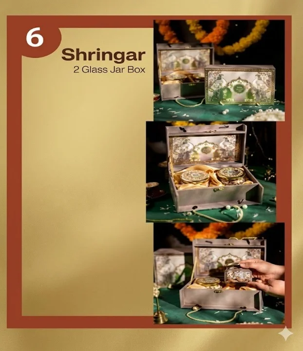 Shringar Premium 2 Glass Jar Gift Box 400g Gourmet Dry Fruits Set Salted Cashews Almonds Festive Corporate Diwali Luxury Gift Pack in Decorative Keepsake Box image 1