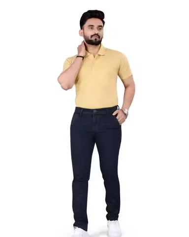 Mens Slim Fit Stretchable Denim Jeans Cotton Blend Regular Waist Navy Blue Size 38 thumbnail 2