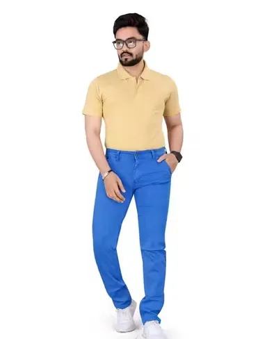 Mens Slim Fit Stretchable Denim Jeans Cotton Blend Regular Waist Light Blue Size 32 thumbnail 2