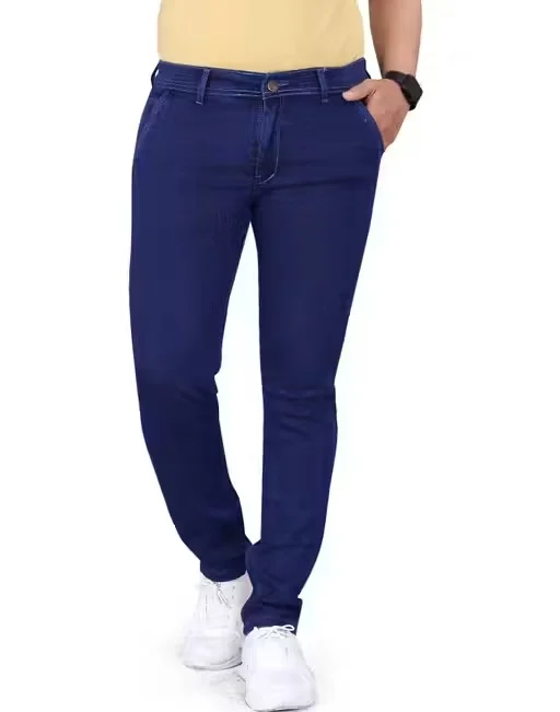 Mens Slim Fit Stretchable Denim Jeans Cotton Blend Regular Waist Dark Blue Size 36 image 4