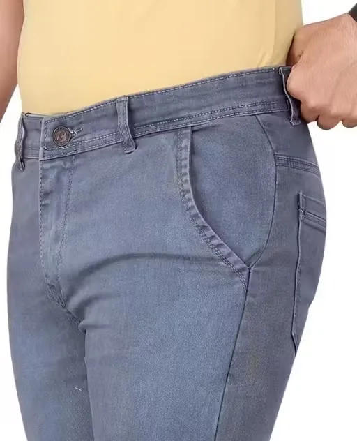Premium Men’s Stretchable Denim Jeans Slim Fit Regular Fit Cross Pocket Design Comfortable Daily Wear Casual Stylish Blue Black Cotton Elastane Jeans for Men India Grey 28 image 3