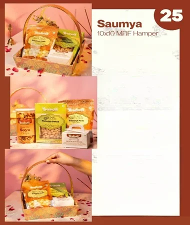 Saumya Premium 10×10 MDF Gift Hamper Basket with Healthy Snacks & Artisanal Chocolates |675g Assorted Treats Collection| image 1