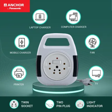 Anchor Panasonic 6A 2 Pin Extension Flex Box 4 Meter White with Indicator and Handle for Home and Office Appliances thumbnail 0