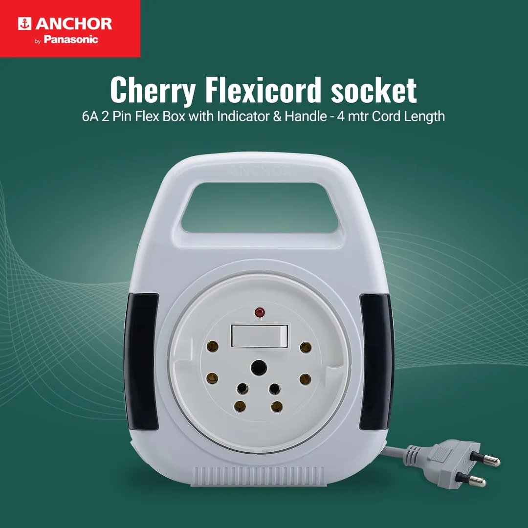 Anchor Panasonic 6A 2 Pin Extension Flex Box 4 Meter White with Indicator and Handle for Home and Office Appliances image 3