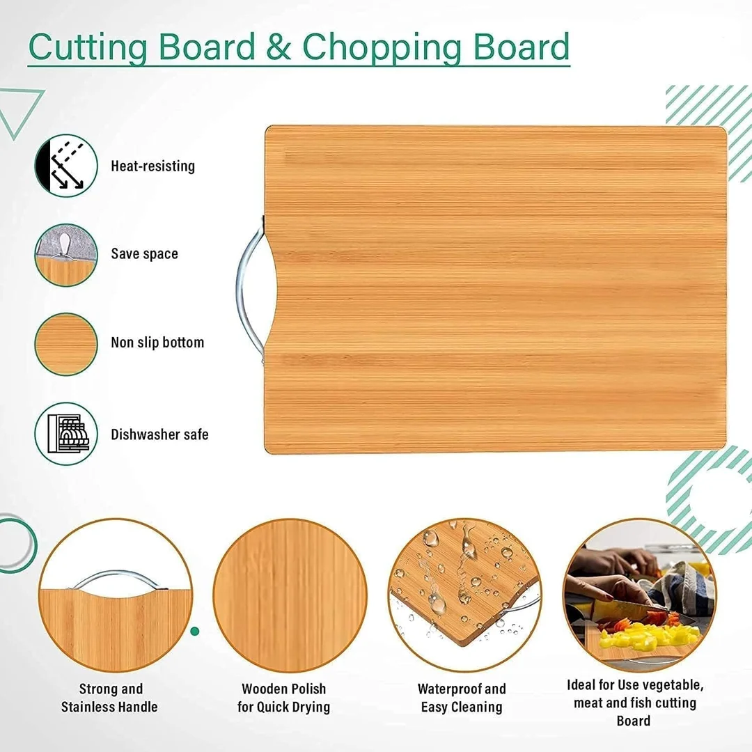 Global Popular Wooden Chopping Board with Metal Handle Multipurpose Kitchen Cutting Board for Vegetables Fruits Cheese BPA Free Eco Friendly Anti Microbial Durable Wooden Food Prep and Serving Board image 3
