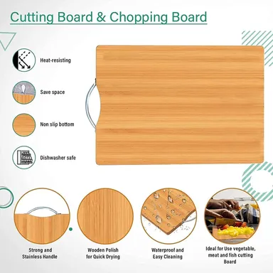 Global Popular Wooden Chopping Board with Metal Handle Multipurpose Kitchen Cutting Board for Vegetables Fruits Cheese BPA Free Eco Friendly Anti Microbial Durable Wooden Food Prep and Serving Board thumbnail 2