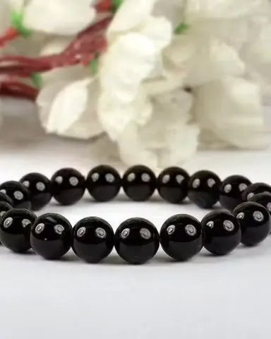 Premium Black Beaded Bracelet for Men & Women | Stretchable Natural Stone Beads Wristband | Minimal Unisex Fashion Jewelry for Daily Wear, Office, Casual & Gifting Style Accessory thumbnail 1