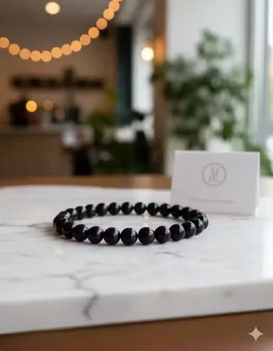 Premium Black Beaded Bracelet for Men & Women | Stretchable Natural Stone Beads Wristband | Minimal Unisex Fashion Jewelry for Daily Wear, Office, Casual & Gifting Style Accessory thumbnail 2