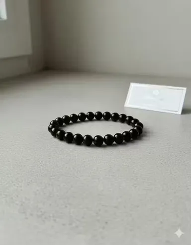 Premium Black Beaded Bracelet for Men & Women | Stretchable Natural Stone Beads Wristband | Minimal Unisex Fashion Jewelry for Daily Wear, Office, Casual & Gifting Style Accessory thumbnail 0