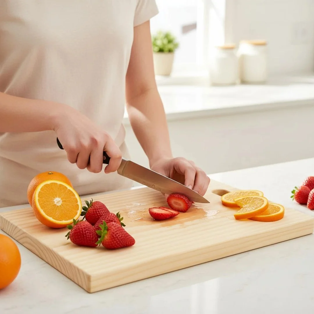 Australian Pine Wood Chopping Board Wooden Cutting Board Beige Pack of 1 Premium Natural Pine Wood Kitchen Cutting Board for Vegetables Fruits Meat Serving Dishwasher Safe Durable Food Prep Board India image 4