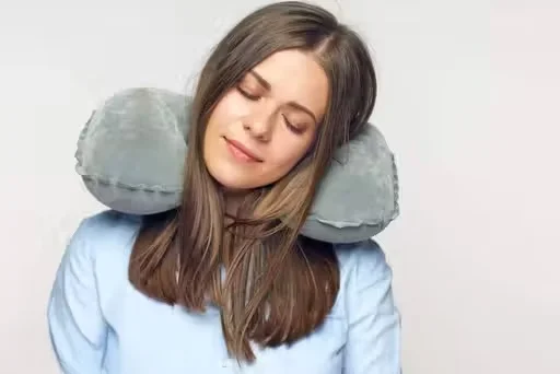 Grey Soft Velvet U-Shaped Travel Neck Pillow Ergonomic Orthopedic Fibre Neck Support Cushion for Car Airplane Train Travel Rest Pillow image 2