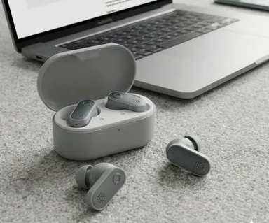 Heyuva Buds 3 R True Wireless Bluetooth Earbuds Silver Grey High Bass Sound Clear Calling Stereo TWS Earphones Ergonomic Fit Fast Charging Wireless Earbuds India thumbnail 1