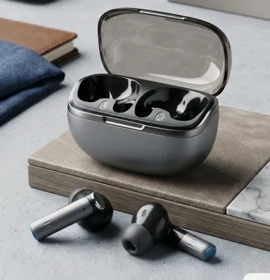 Heyuva Zenith Pro TWS True Wireless Earbuds Dark Grey with Spatial Audio, Crystal Clear Calling, High Bass Bluetooth 5.3 Earphones In Ear, Touch Control, Fast Charging, Noise Isolation for Gaming Music Calls India thumbnail 1