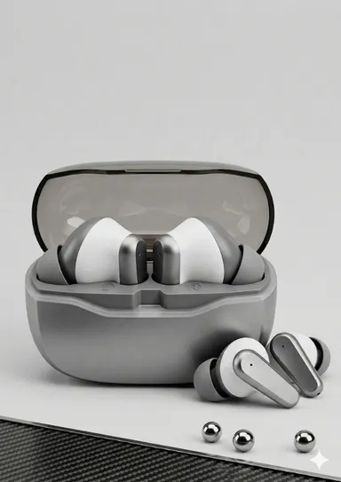 AVR Crystel Pro True Wireless Earbuds with Deep Bass Sound, Sleek Ergonomic Design, Clear Calling Audio, Bluetooth TWS In-Ear Headphones Grey for Music Gaming Calls thumbnail 1