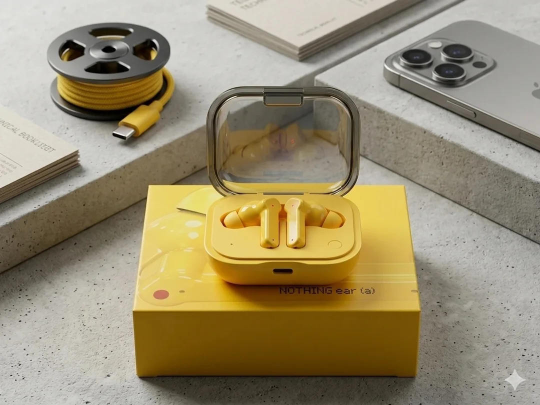 AVR Ear 2 High Bass Wireless Earbuds with Transparent Charging Case Yellow In Ear Bluetooth Earphones Sleek Design Clear Calling Deep Bass TWS Earbuds India image 2