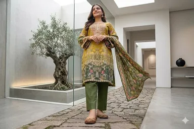 Women Pure Cotton Embroidered and Printed Unstitched Dress Material with Matching Dupatta Elegant Ethnic Wear Suit Fabric for Festive Daily and Casual Wear India Customizable Tailoring Outfit thumbnail 1