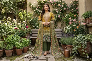 Women Pure Cotton Embroidered and Printed Unstitched Dress Material with Matching Dupatta Elegant Ethnic Wear Suit Fabric for Festive Daily and Casual Wear India Customizable Tailoring Outfit thumbnail 0