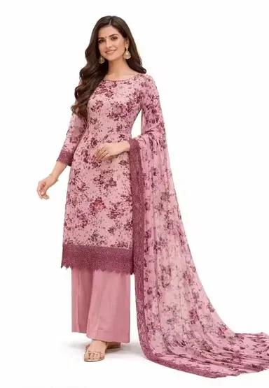 Floral Printed Crepe Dress Material for Women with Printed Dupatta and Plain Bottom Elegant Unstitched Ethnic Wear Fabric Set for Casual Festive and Party Wear India Lightweight Stylish Outfit thumbnail 0