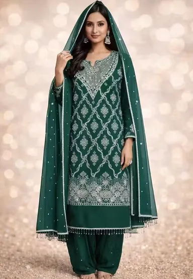 Elegant Diamond Work Salwar Suit Dress Material for Women with Matching Dupatta Premium Unstitched Ethnic Wear Fabric Set for Festive Party Wedding and Traditional Occasion Stylish Outfit India thumbnail 0