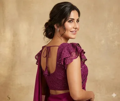 Elegant Jamuni Sequinned Embroidery V Neck Blouse for Women with Ruffle Sleeves Designer Party Wear Saree & Lehenga Blouse Festive Wedding Ethnic Wear India thumbnail 1