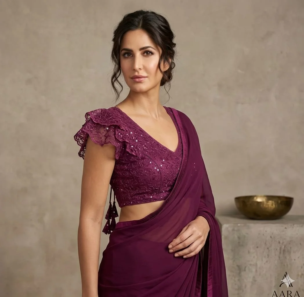Elegant Jamuni Sequinned Embroidery V Neck Blouse for Women with Ruffle Sleeves Designer Party Wear Saree & Lehenga Blouse Festive Wedding Ethnic Wear India image 3