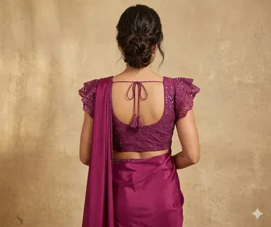 Elegant Jamuni Sequinned Embroidery V Neck Blouse for Women with Ruffle Sleeves Designer Party Wear Saree & Lehenga Blouse Festive Wedding Ethnic Wear India thumbnail 3
