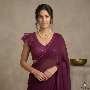 Elegant Jamuni Sequinned Embroidery V Neck Blouse for Women with Ruffle Sleeves Designer Party Wear Saree & Lehenga Blouse Festive Wedding Ethnic Wear India thumbnail 0