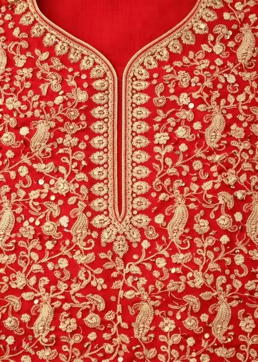 Premium Red Embroidered Unstitched Salwar Suit Dress Material for Women with Dupatta Ethnic Wedding Party Festive Indian Wear image 3