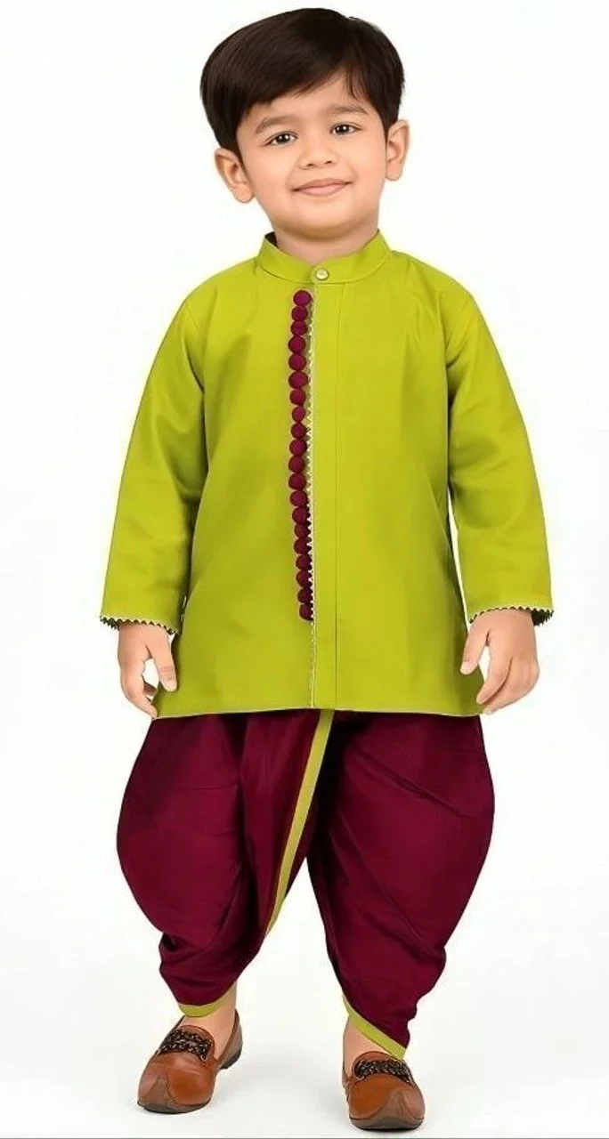 NASEnterprise Boys Kurta Dhoti Pant Set Green Cotton Blend Festive Wedding Party Traditional Ethnic Wear Kids Kurta Set Comfortable Stylish Outfit for Boys India Green 3-6 M image 1