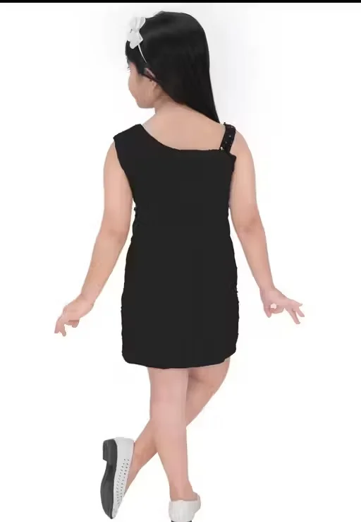 Girls Red & Black Sequin One Shoulder Party Dress for Kids| Stylish Birthday Wedding Festive Outfit| Comfortable Premium Kids Party Wear Dress Black 6-9 Months image 3