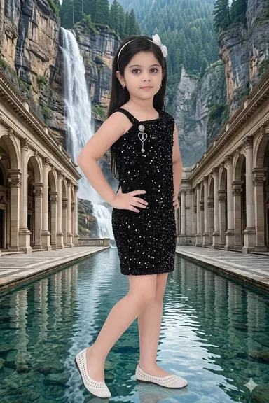 Girls Red & Black Sequin One Shoulder Party Dress for Kids| Stylish Birthday Wedding Festive Outfit| Comfortable Premium Kids Party Wear Dress Black 9-12 Months thumbnail 0