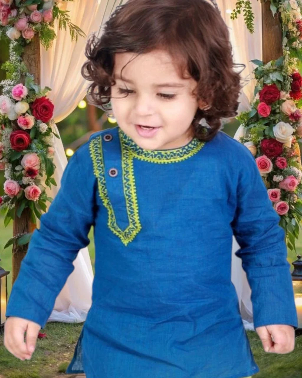 Aksgarments Boys Festive Dhoti Kurta Set Blue Cotton Blend Traditional Ethnic Wear for Kids Wedding Party Festival Outfit Comfortable Stylish Boys Kurta Dhoti Set India Blue 2-3 Y image 1